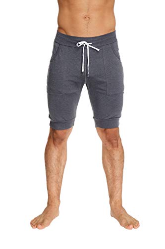 4-rth Mens Cuffed Yoga Track & Gym Shorts w Pocket Lounge in Modal French Terry Made in USA Stretch European Style Fit