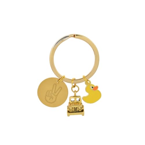 MOM & THREE DAUGHTERS Gold Off Road 4x4 Keychain with Enamel Duck and Pewter Charms