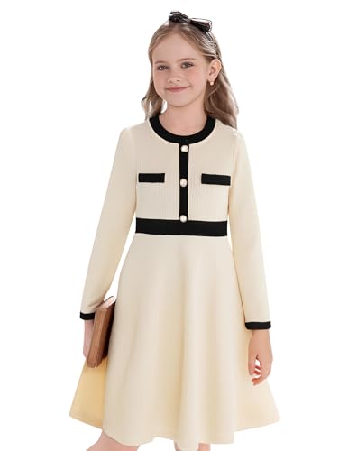 Girls Dress Fall Dress Long Sleeve Button Color Block Winter Casual Party Dresses 5-14Y