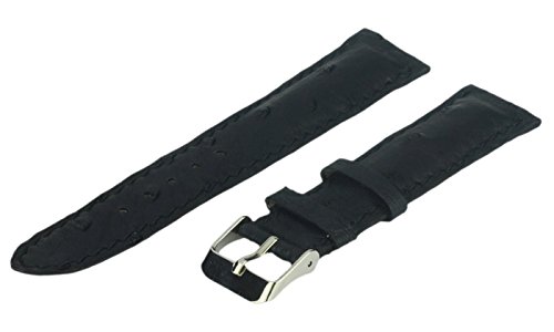 Leather Watch Band, Genuine Ostrich Leather, Black, 24 mm, Long Length
