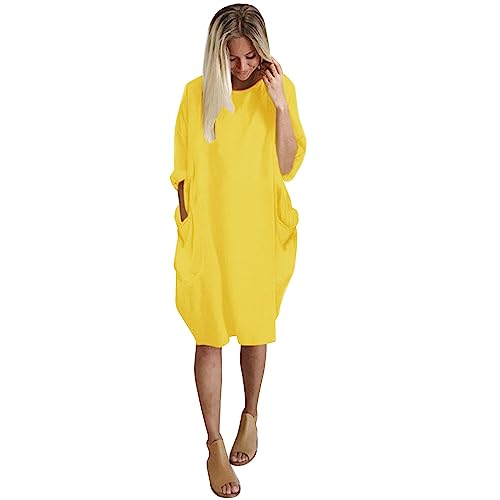 Vimoli Kleider Damen Einfarbig Rundhals Langarm Tunika Kleid Große Größe Oversize Pulloverkleid Blusenkleid Lässig Locker Sweatshirt Freizeitkleid...
