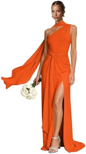 One Shoulder Bridesmaid Dresses for Women Long Prom Dress with Sl...