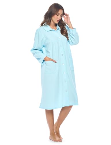 Casual Nights Women's Button Front Jacquard Terry Fleece Lounger Robe with Pockets3