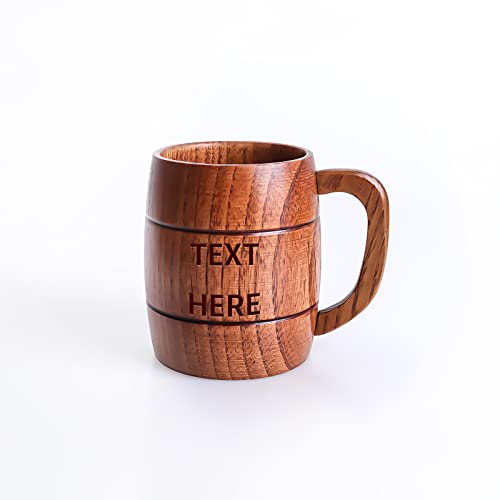 NGTSFLY Personalized custom Best Wooden Beer Mugs for Men Women Camping Cup Wood Travel Coffee Mugs Craft Tankard Tea Drinking Cup Gift 500ML (Retro)