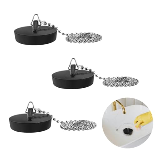 Tapones de Drenaje de Goma,3 Piezas Tapón de Fregadero con 40cm Tapón de Fregadero Cadena de Acero Inoxidable Desagües Tapones Tapón de Desagüe para Bañera,Cocina,Baño (40 mm a 45 mm)