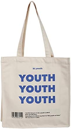 [ザボンチー] かわいいキャンバスバッグ トートバッグ 大容量 肩掛けバッグ 通学 出掛けバッグ ファスナー/ボタン付き (Youth)