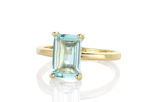 Charmante Bague de Pierre Bleue Topaze Rectangulaire Or Fiançailles