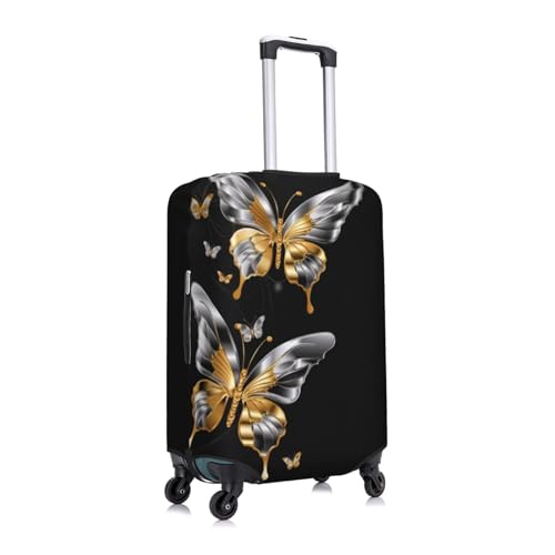 Gold White Butterflies Black Print Luggage Suitcase Covers Elastic Washable Luggage Protector Luggage Covers For Suitcase3