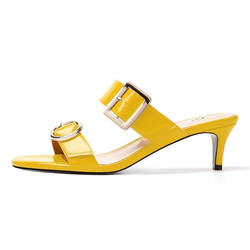 NUMALEO Womens Party Slip On Casual Patent Open Toe Stylish Kitten Low Heel Heeled Sandals 2 Inch2