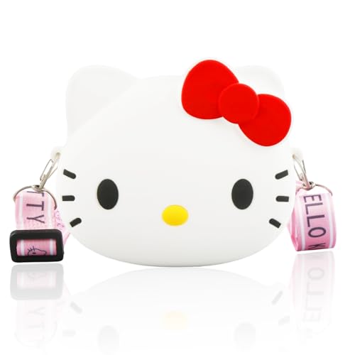Süße Kitt Tasche mit Verstellbarem Gurt, Modische Umhängetasche Mädchen, Cartoon Tasche Mini Silikon Geldbörse Kinder Münztasche für Jungen und Mädchen Mini Einzigen Schulter Tasche