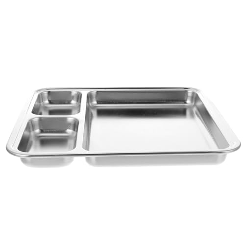 HOMSFOU 1 Stück Edelstahl-Gitter Edelstahl-Teller Geteiltes Tablett 3-Teiliges Mini-Tablett Frühstückssnacks Mini-Lebensmittelbehälter Quadratische Speiseteller Multi-Gitter