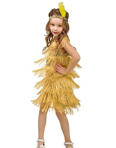 SEAUR Girls Fringe Latin Dance Dress with Sequin Headband Crew Neck Sleeveless Perform Costume Set Vintage Party Outfit4