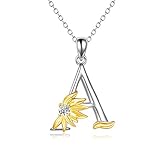 sterling silver initial alphabet letter script name pendant chain necklace for women girls sunflower a 