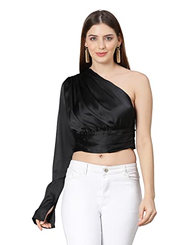Image of oxolloxo Pestal Coral one Off Shoulder Women Satin Crop top