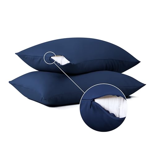 100% Cotton Classic Pillow Protectors with Invisible Zipper 600 Thread Count Sateen Weave Soft and Breathable Pillow Cases Protect Pillows from Dirt Dust and Debris (King 20x36 Set of 2)