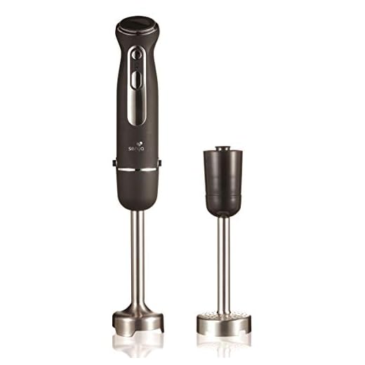 Senya Plongeant avec Pied Presse purée INOX et mixeur Soupe 600W Finition Soft Touch, SYCP-M046, Acier Inoxydable, Noir