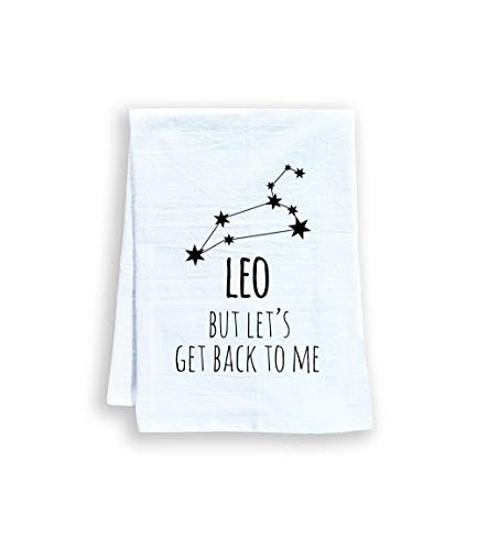 All Signs Of The Zodiac, Funny Flour Sack Kitchen Towel, Sweet Housewarming Gift, Farmhouse Kitchen Decor, White or Gray (White, Leo)