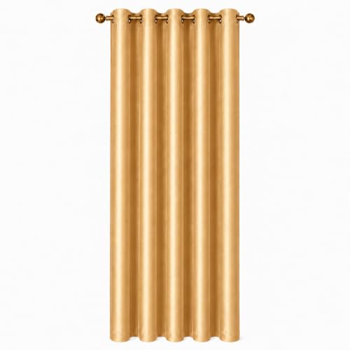 Image of Polyester Eyelet Door Curtain, Solid Plain Light Filtering Curtain for Bedroom, Living Room & Home Office, 7 Feet (84 x 48 Inch), Gold, Pack of 1