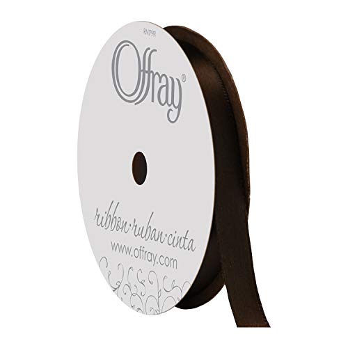 Image of Offray 306017 3 /8 inch Wide Single Face Satin Ribbon, Brown, 6 Yds