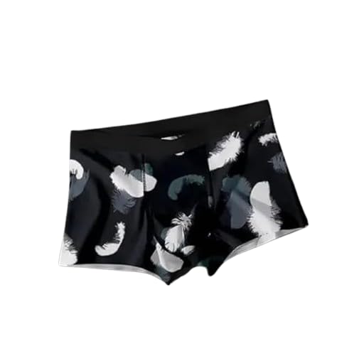 viva plast Man Feather Print and Red Lips Pattern Boxer Shorts, Black Elastic Waistband, Stylish Underwear Set 3-picture-0