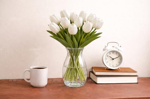 Image of Divyakosh Artificial White Tulip Flower with 5 Tulips (Vase not Included) - Realistic Decorative Flowers for Home Decor, Living Room, Bedroom, Office, Wedding Decoration, Table Centerpiece & Gifting