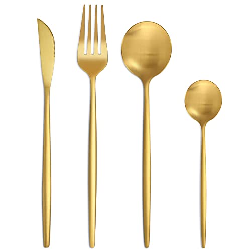 Bestdin 32-Piece Matte Gold Cutlery Set