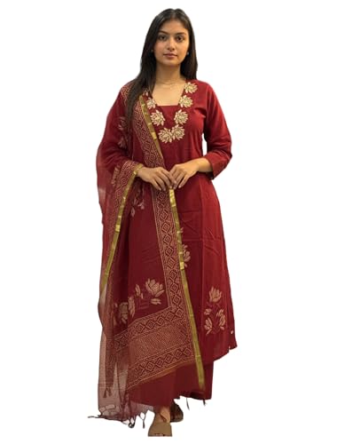 Image of GoSriKi Women's Rayon Viscose Straight Printed Kurta with Pant & Dupatta | Ethnic Kurta Set for Women | Daily, Office & Festive Traditional