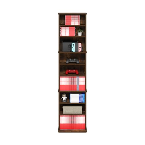 Image of Furinno Jaya DVD Shelf, 9-Shelf Tall Narrow CD Rack, Media Shelf with Adjustable Shelves, DVD Storage Cabinets for CD Bluray Game Disc, Easy Assembly, for Living Room, Home Office, Amber Pine