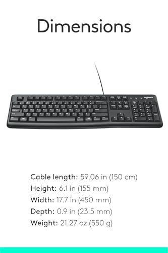 Image of Logitech K120 Wired Keyboard for Windows, USB Plug-and-Play, Full-Size, Spill-Resistant, Curved Space Bar, Compatible with PC, Laptop