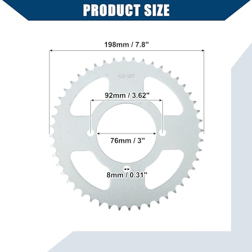 Hihaha 428 Pitch 48 Tooth Motorcycle Chain Sprocket Rear Sprocket/Rear Side for 50cc 70cc 90cc 110cc 125cc Dirt Pit Bike Mini Bike ATV 4 Wheelers Moped/Durable 76mm ID / 1 Pcs by Hihaha - Image 5