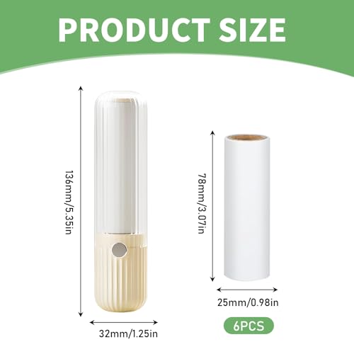 Fusselrolle für unterwegs Wiederverwendbar Fusselrollen Inklusive 6 Mini Nachfüllpacks 1 Abroller Tierhaarentferner Flusenentferner für Kleidung Sofa Tierhaare Cremig gelb