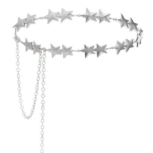 Star Chain Belt for Women Metal Y2k Silver Belt Chain Adjustable Waist Chains Jewelry For Dress Jeans 43.4in