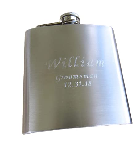 Personalized Hip Flask for Men, 6oz Flask, Customize with Wording on Bothsides