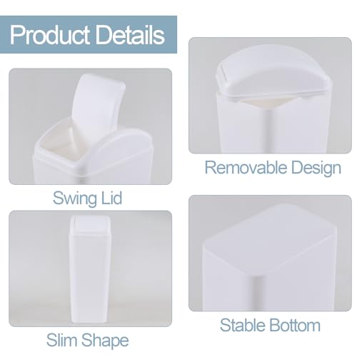 Caneca de basura rectangular blanca de 12 L con tapa basculante miniatura 5