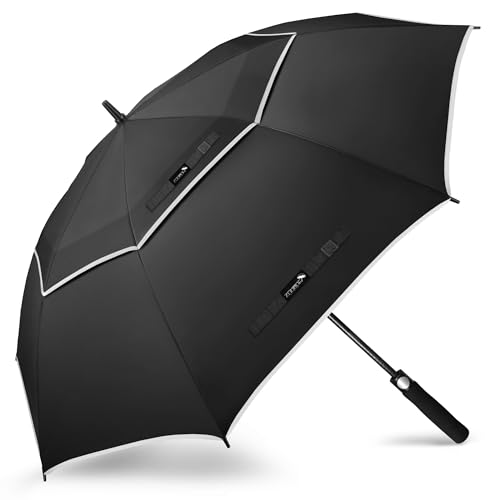 ZOMAKE Golf Umbrella Windproof and Rainproof 54in, Large Umbrella Windproof Strong, Big Golfing Brolly Unbreakable Double Canopy for Men Women with Reflective Strips (New Black)