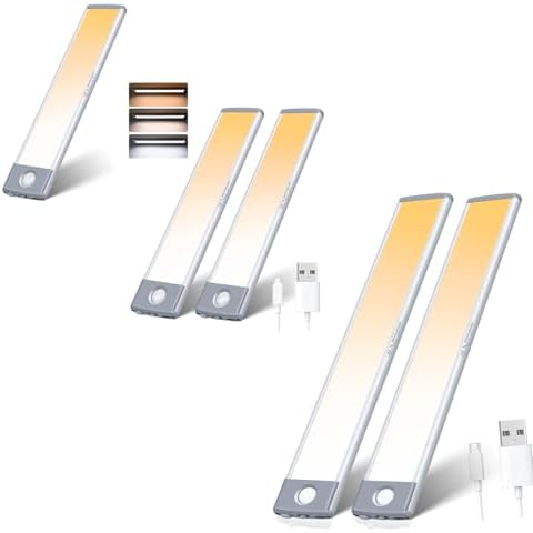 YANEGRT Under Cabinet Lights 5 Pack Dimmable Closet Light Soft, 3-Color Temperatures Magnetic Led Light Rechargeable, Wireless Motion Sensor Light Indoor Illumination for Kitchen Hallway Cover