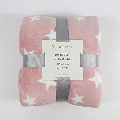 Vigorspring Girls Fleece Blanket Pink Star Throws Blankets - Soft Plush Cozy Microfibre Large Blanket For Kids All Seasons Throw - 50 X 70 Inch #TOP6