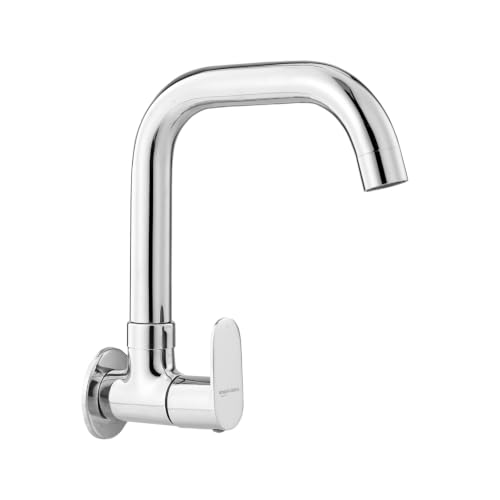 Image of Amazon Basics Rectangular Kitchen Faucet | Cold-Only Single Lever Sink Tap with 360 Degree Swivel Spout | Aerated Water Flow | 15mm / 1 /2 BSP | Kitchen Use [Chrome]