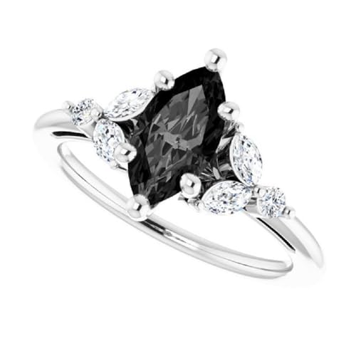 2 CT Marquise Cut Black Onyx Diamond Engagement Rings for Women, Trillium Marquise Solitaire Onyx Promise Ring For Her, Black VVS1 Wedding Ring, 925 Silver & 10k 14k 18k Gold Best Rings For Gift2