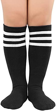 Kids Toddler Soccer Socks Knee High Tube long Socks Three Stripes Cotton Uniform Sports Socks for Child Boys Girls 1T-9T