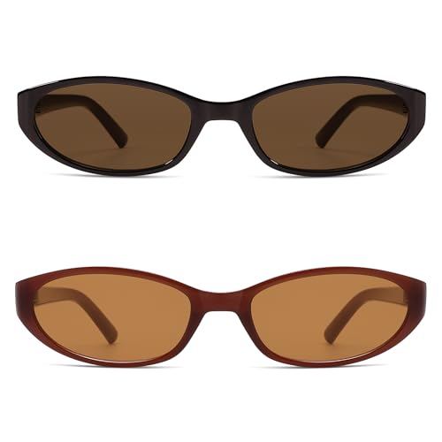 Image of Retro Oval Sunglasses Womens Mens Y2k Trendy Cateye Shades AR82299 | Narrow Round Cute Sunnies,90s 2000s Cool Skinny Frame