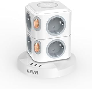 BEVA Tour Multiprise Surge Protector, pionowa listwa zasilająca z 8 gniazdami i 3 USB, listwa zasilająca z dwoma wyłącznikami, ochrona przed przeciążeniami i przepięciami 2m