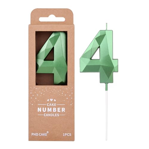 PHD CAKE 2.76 Inch Crystal Green 4 Number Cake Candle, Numeral Birthday Candles, Green Number Candles, Party Celebration