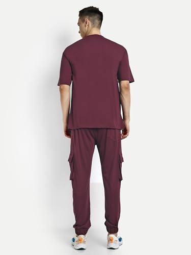 Image of Kraasa Summer Cotton Co-ord Set, Tshirt and Pant Set, Regular Fit Plus Sizes Tracksuit for Men's