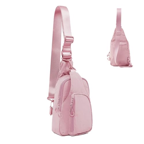 Small Sling Bag for Women Crossbody Bag with Adjustable Straps Lightweight Small Nylon Chest Bag for Casual Travel Walking Pink