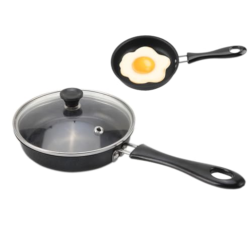 Ruspela Non Stick Mini Pan with Lid for One Egg, Small Frying Pan 12cm Deep Frying Pan Skillet Maifan Stone Coating Cookware Omelette Kitchen Cooker Black