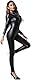 Yaaapiy Damen Catsuit Kostüm PU Bodysuit Leder Kostüm Latex Party Wetlook Overall Bodysuit Clubwear Kostüme