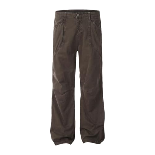 Men's Spring and Autumn Solid Color Straight Fit Denim Jeans Classic Retro Baggy with Pockets Baggy Jeans