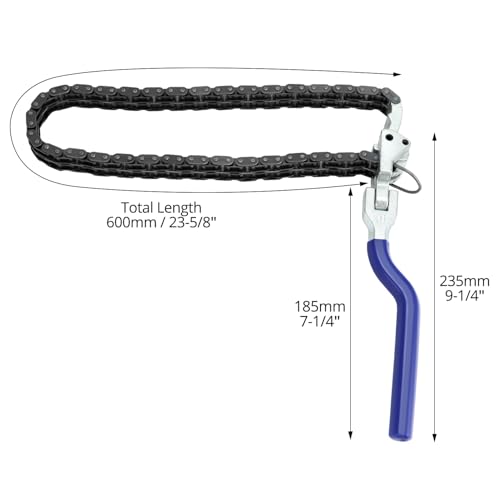 QWORK® Regulowany klucz do filtra oleju klucz łańcuchowy do samochodu - 60 cm łańcuch duplex - nadaje się do filtrów oleju Ø6 - Ø 19,5 cm
