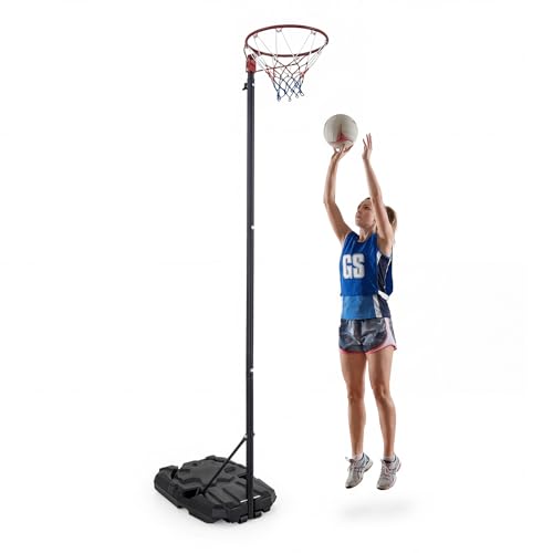 COSTWAY Netball Stand and Post Adjustable Basketball Goal System with Fillable Base Portable Regulation Hoop Full Size Basketball Net Set for Kids Teenagers Adults (Black 170-305 cm)